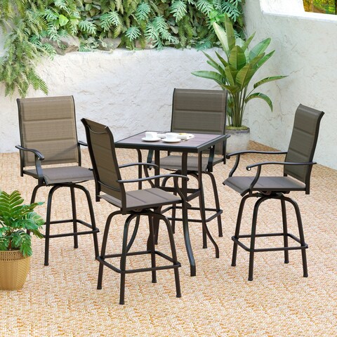 PHI VILLA 5-Piece All-Weather Swivel Outdoor Dining Set with 4 bar stools