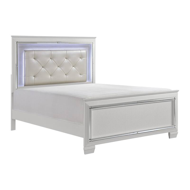 Alen 4 Pc California King Bedroom Set, Button Tufting, Mirror Trim, White