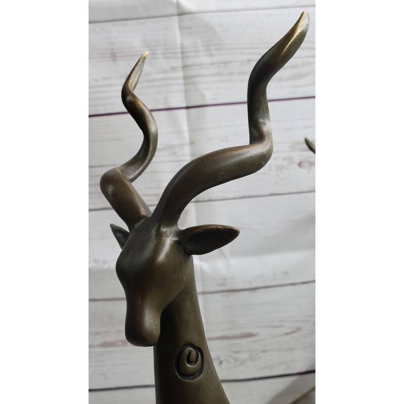 Two Gazelle Antelope Kudu Bronze Vessel Planter Bowl Candy Dish