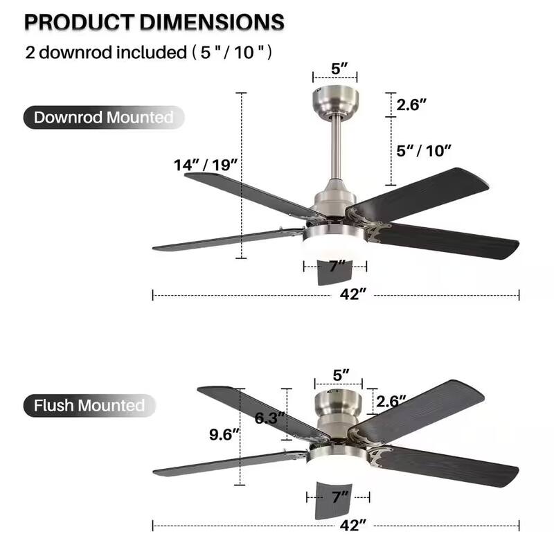 42" Plywood Blades Ceiling Fan with LED light and Remote, Flush Mount and Downrod Mount