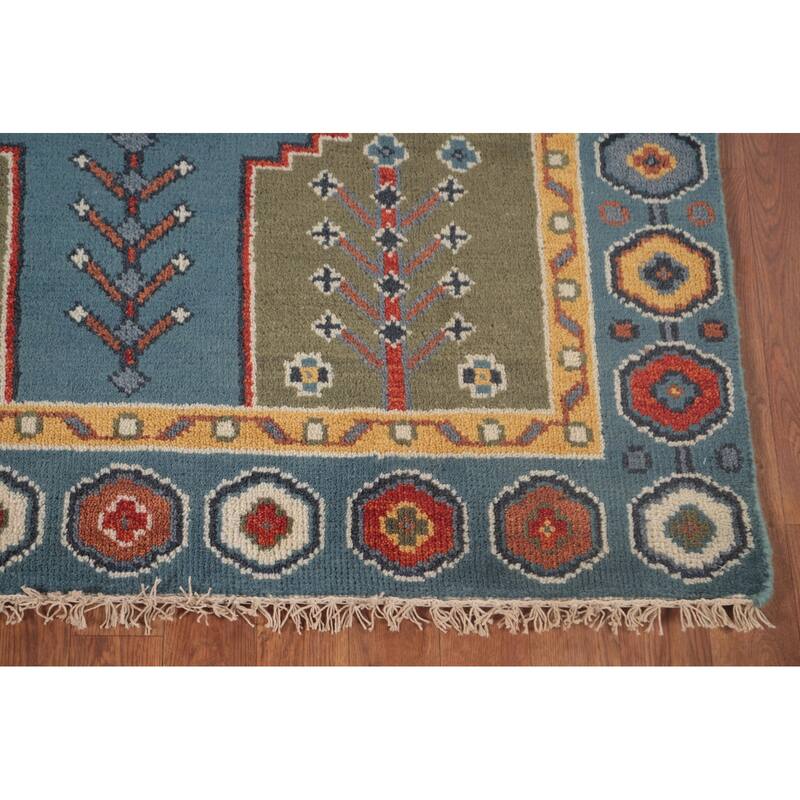Blue Geometric Kazak Accent Rug Handmade Oriental Wool Carpet - 3'11"x 6'0"