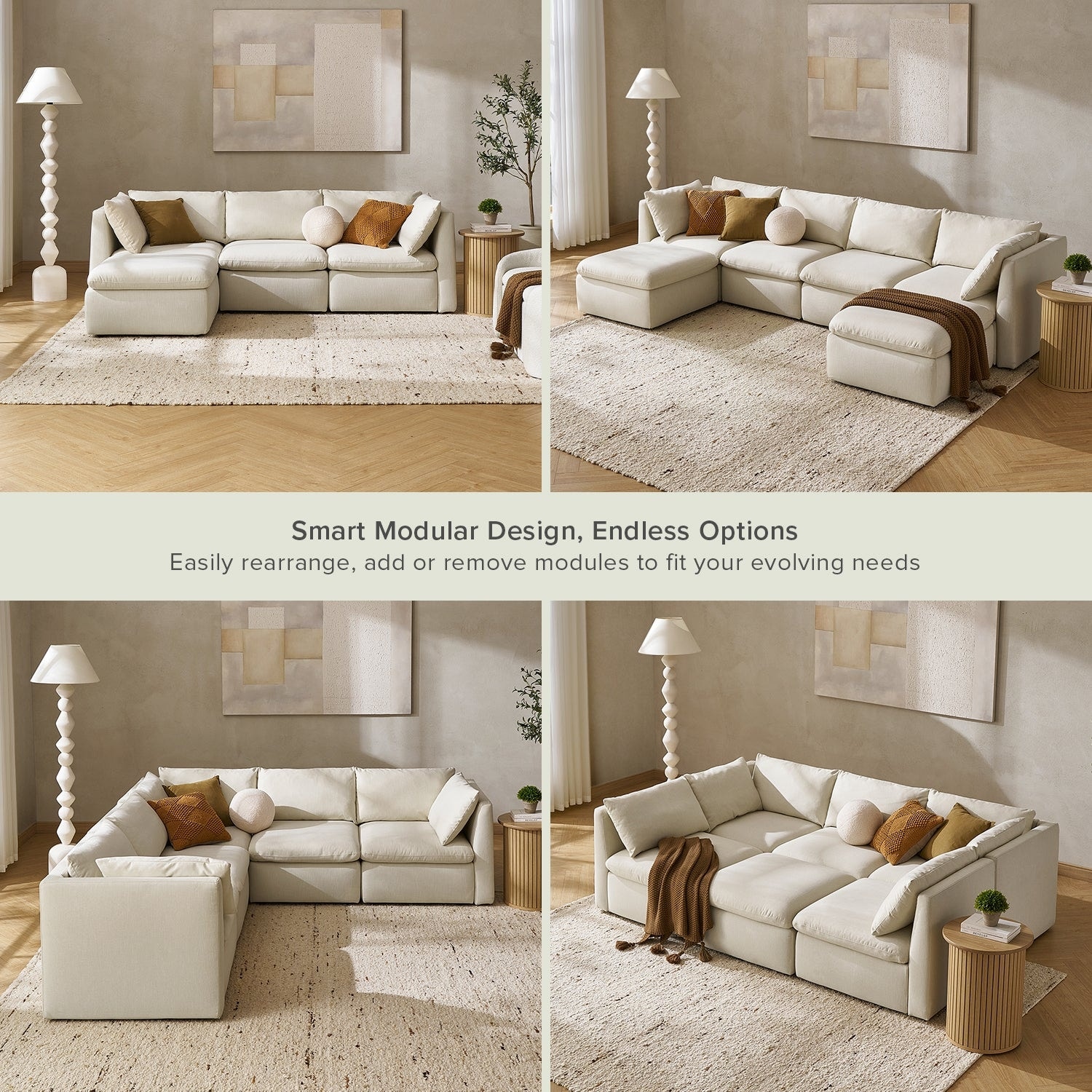Mopio Macy Modular Sectional Sofa, Modern Cloud Off White