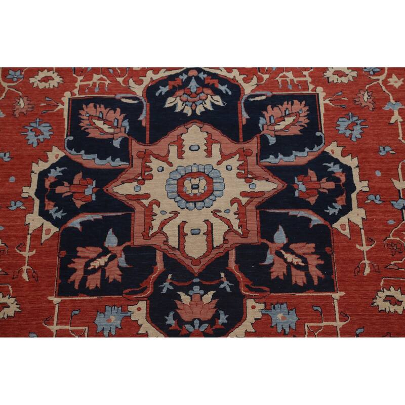 Red Heriz Serapi Turkish Oriental Wool Area Rug Hand-knotted Carpet - 9'9" x 13'0"