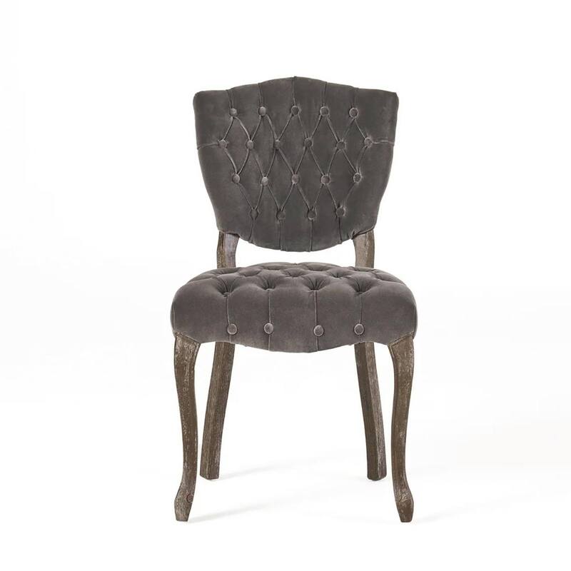 2PCS Tufted Polyester Dining Chairs With Wood Legs