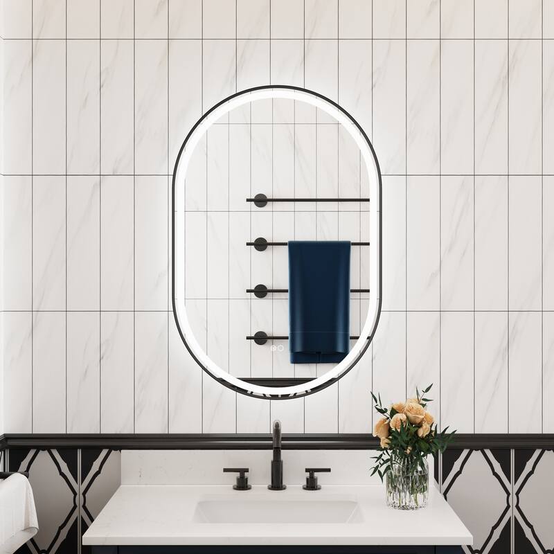 36"H Wall Mounted Bathroom Framed LED Mirror With Memory Function