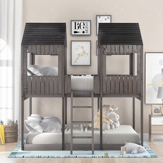 Playhouse Inspired Full Over Full WoodBunk Bed with Roof