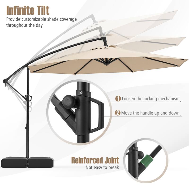 10 Feet Patio Offset Umbrella with Weighted Base 360° Tilt Cantilever Shade for Deck and Garden