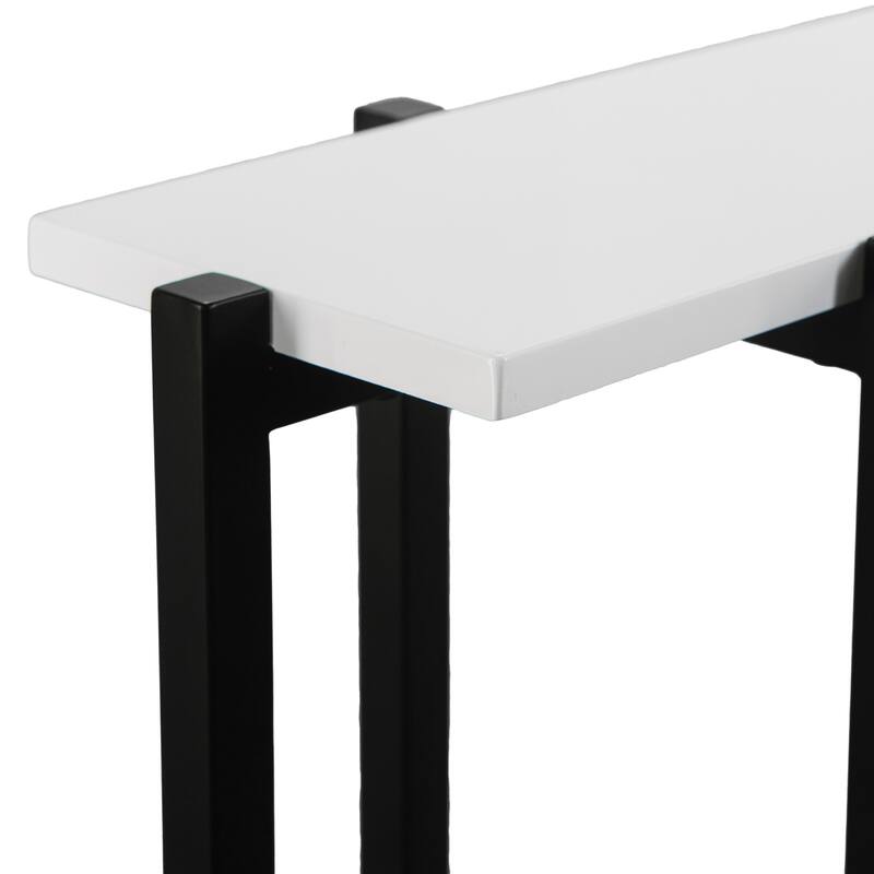 White Wood Black Metal Console Table Rectangular Frame Base Glossy - 36" L x 8" W x 29.75" H