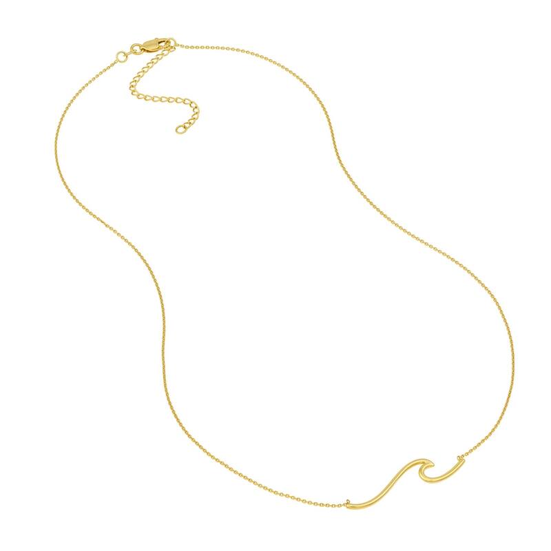 Curata 14k Yellow Gold Sideways Plain Wave Adjustable Necklace,18"