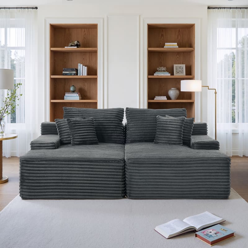 Upholstered Cloud Sectional Couch No Assembly Required L-Shape Chaise with Pillow - Grey-SET - Symmetrical