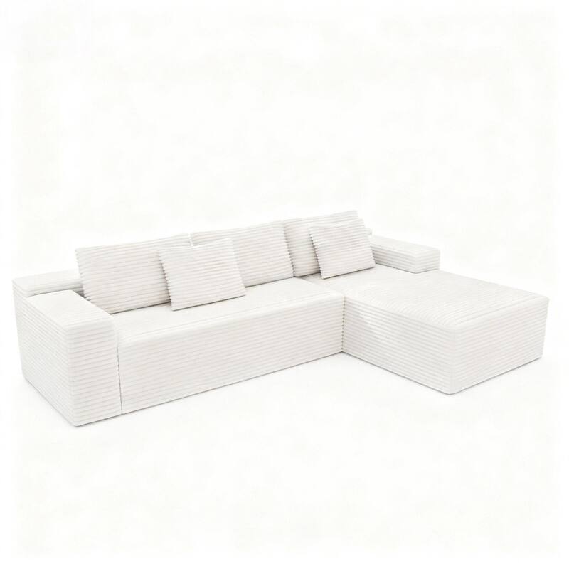 104" Sectional Couch with L-Shape Chaise, Modern Upholstered Couches with Deep Seat, Corduroy Sponge Compressed Sofa