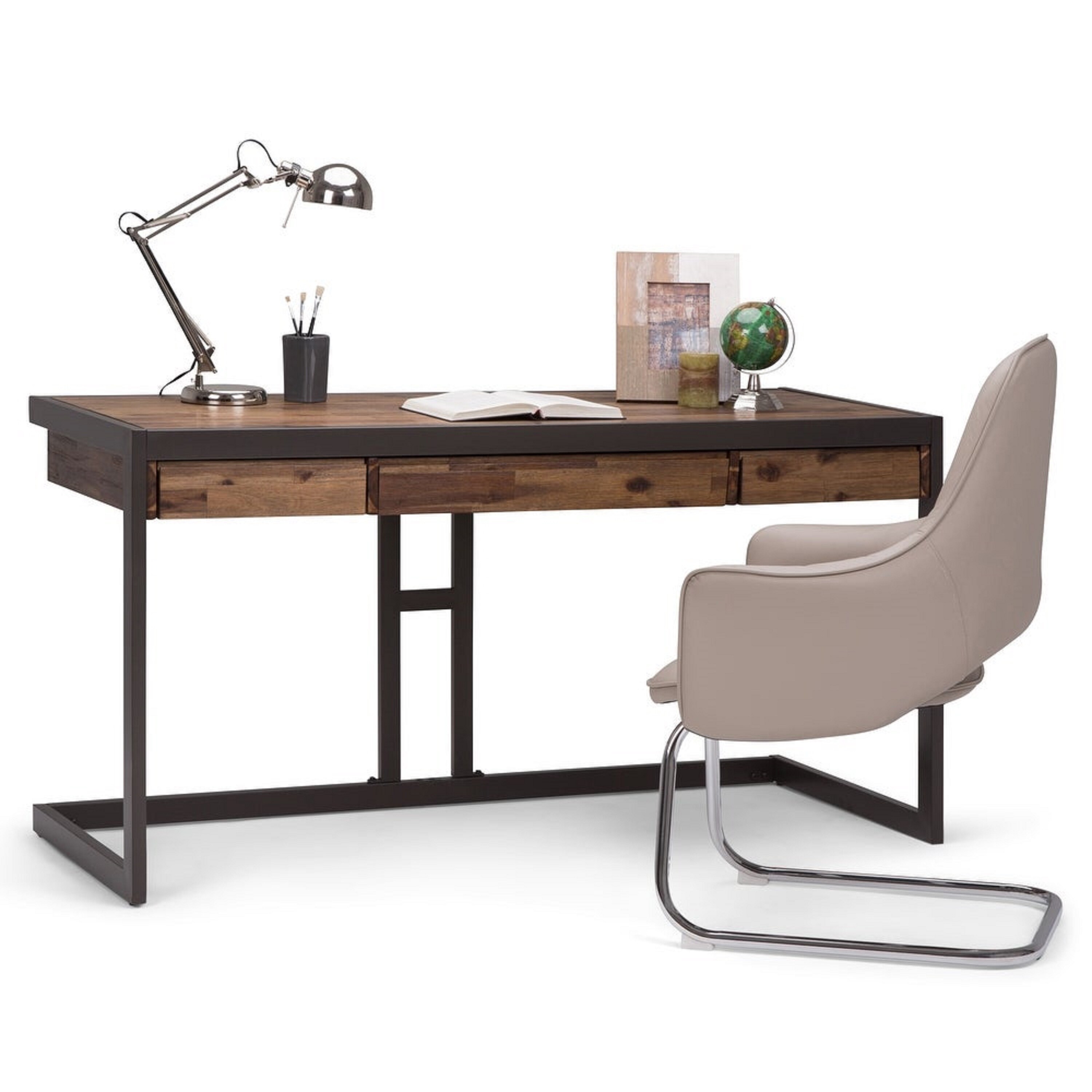 Wyndenhall cecilia solid acacia wood modern shop industrial 60 inch wide writing office desk