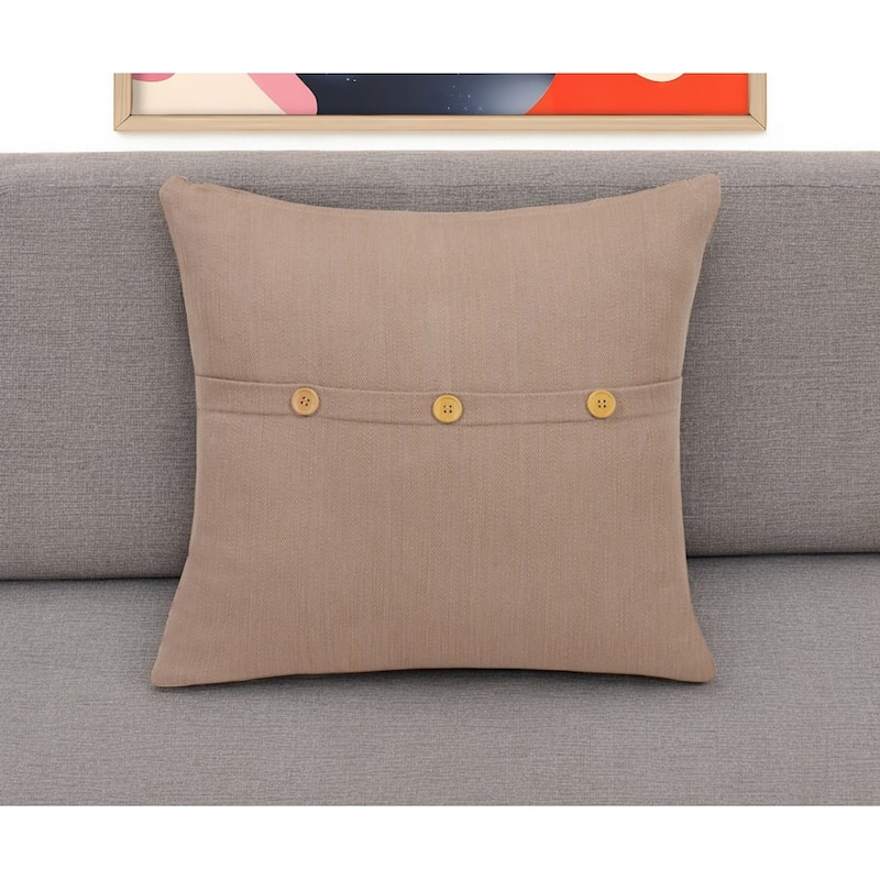 20" Brown Cotton Throw Pillow With Buttons - Brown