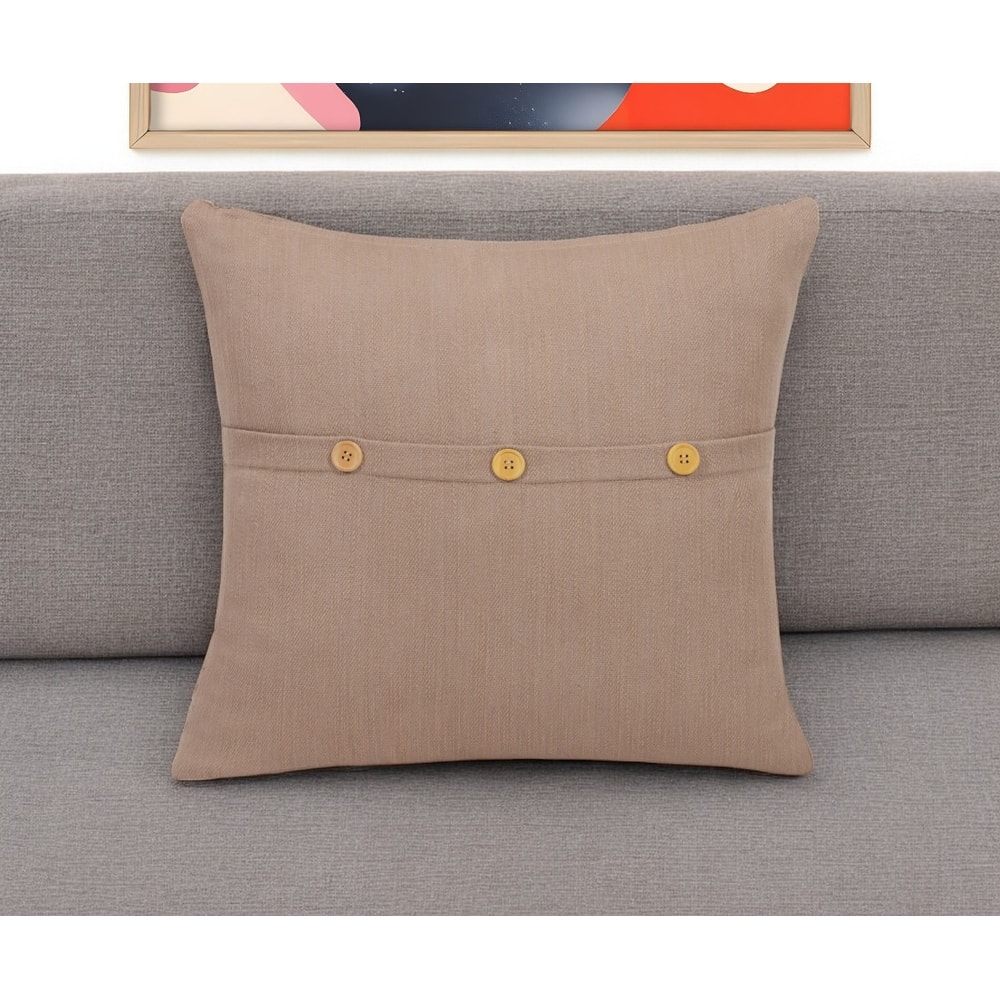 20" Brown Cotton Throw Pillow With Buttons
