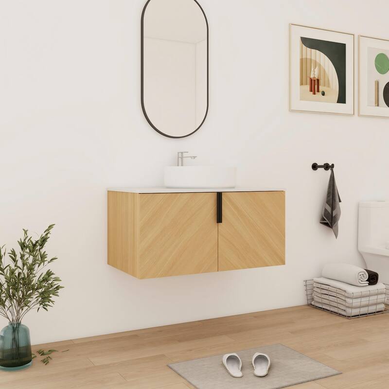 Bathroom Vanity With Sink In 30/36 Inch, Floating Bathroom Vanity With 2 Soft Close Doors