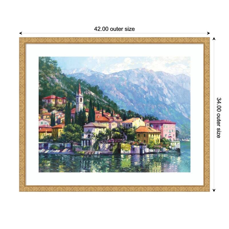 Reflections of Lake Como by Howard Behrens Wood Framed Wall Art Print - Lila Gold - Wood - 42 x 34 in - Gold