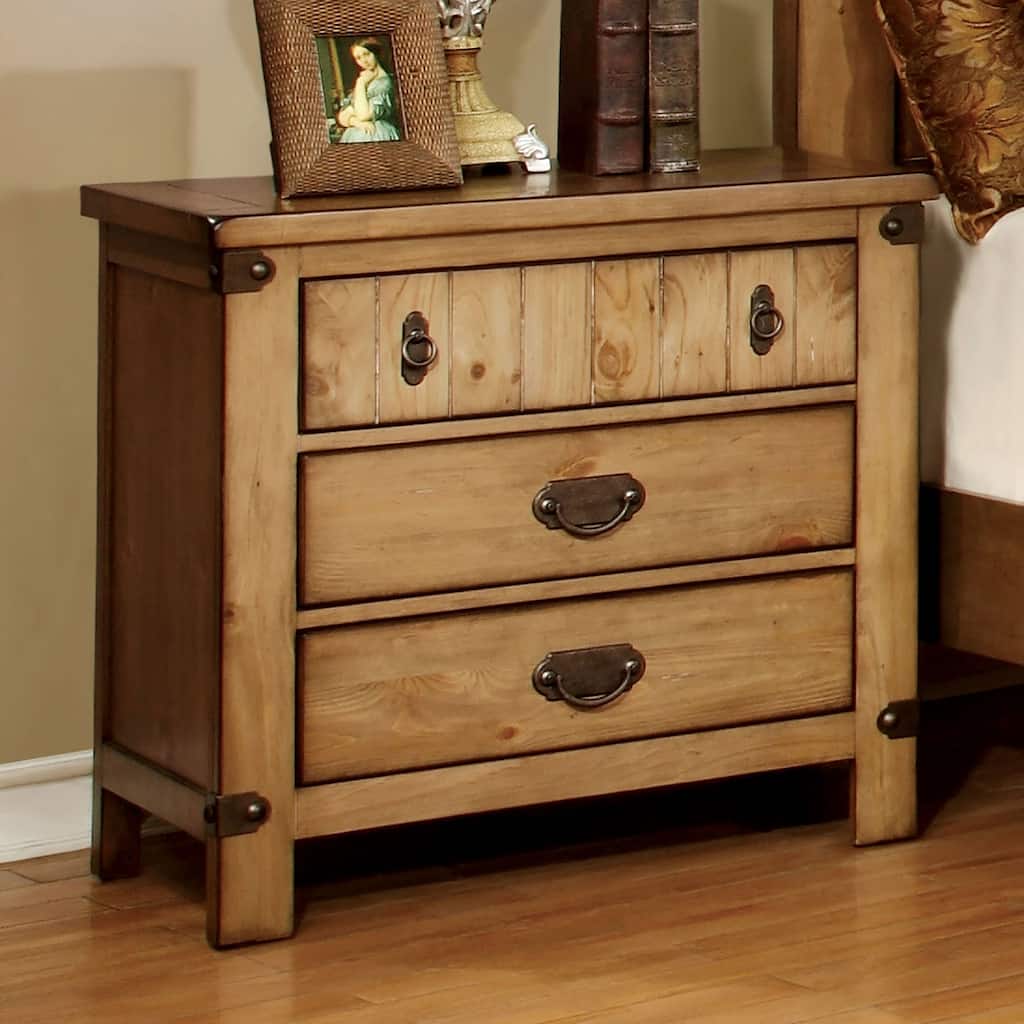 Cottage Weathered Elm 1pc Nightstand w/ USB Charger & Ball Bearing Glides for Bedroom