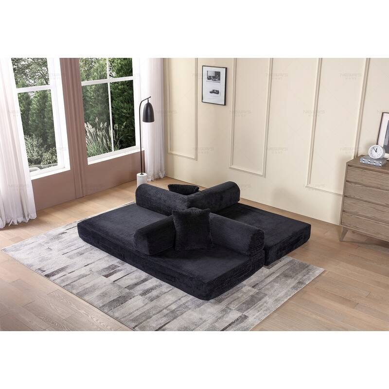Convertible Sleeper Sofa Bed, Corduroy 3-Seat Fold-Out Couch with Pillow