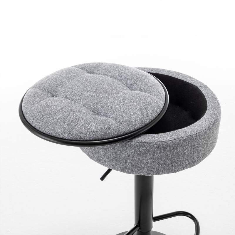 Modern Faux Leather/Linen Armless Bar Stools Set of 2 with Metal Frame, 28-36.2'' Seat Height
