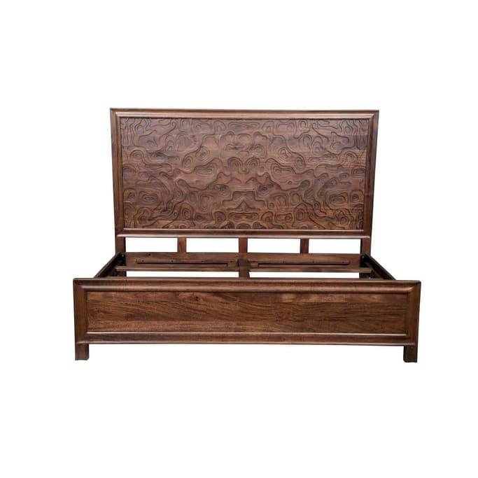HomeRoots Brown Carved Abstract Solid Wood King Bed Frame