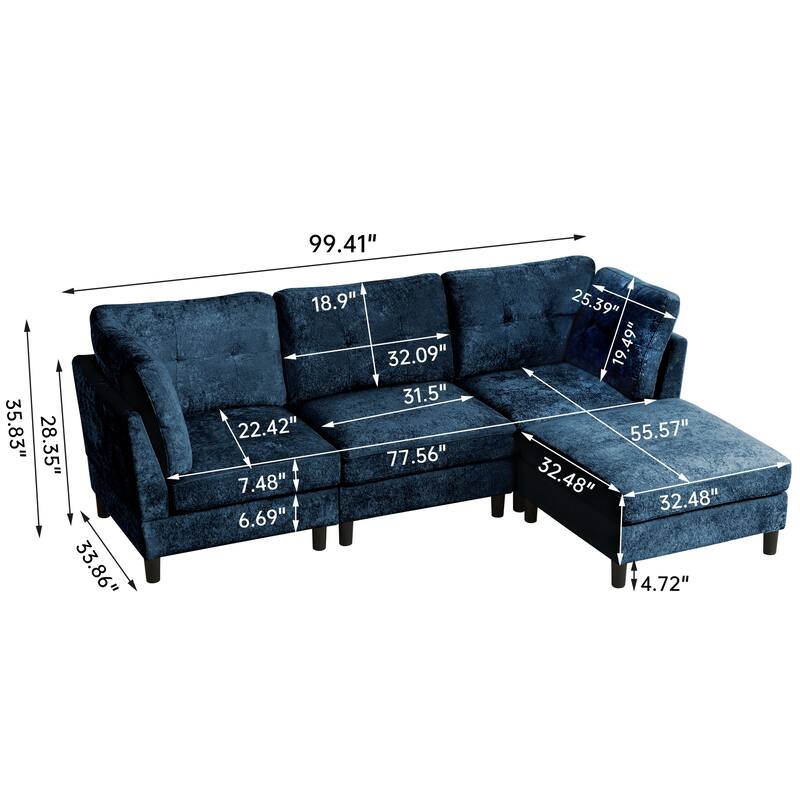 99.41" Chenille High Armrest L Shaped Sofa