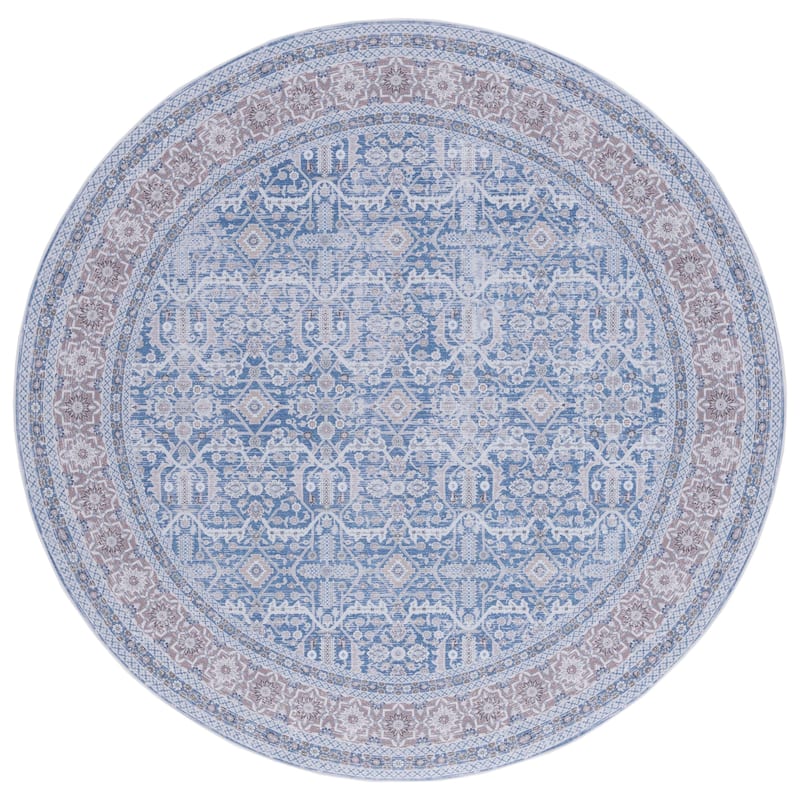 SAFAVIEH Tucson Machine Washable Slip Resistant Nelja Oriental Rug - 6' Round - Blue/Rust