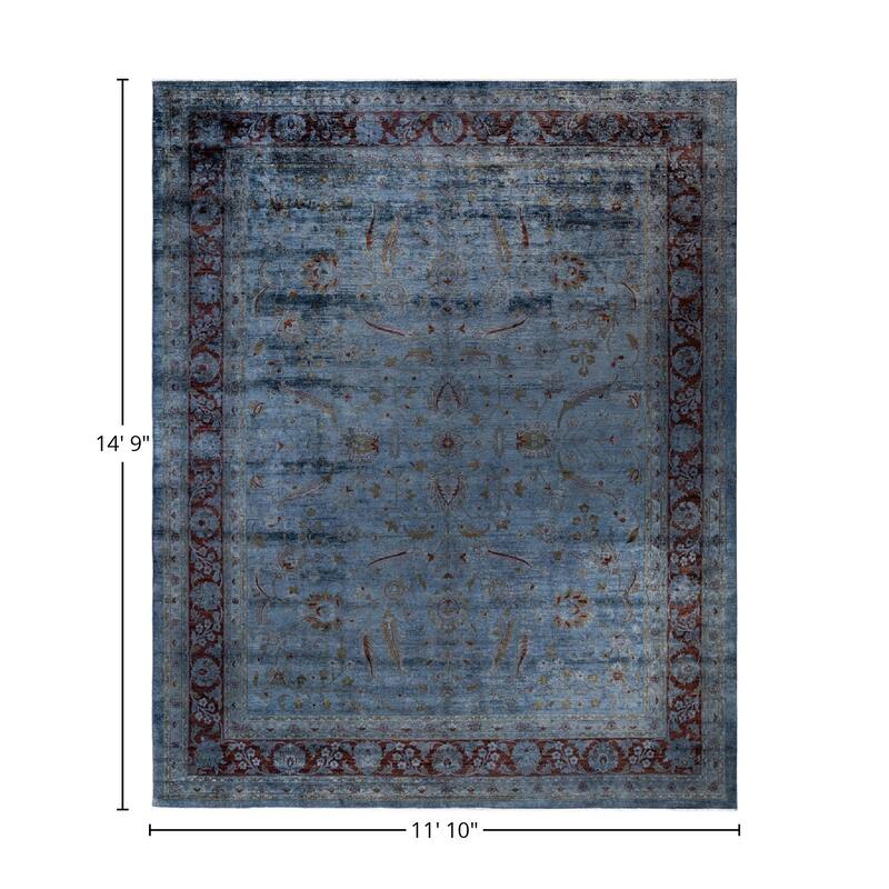 Overton Hand Knotted Wool Vintage Inspired Modern Contemporary Overdyed Gray Area Rug - 11' 10" x 14' 9"