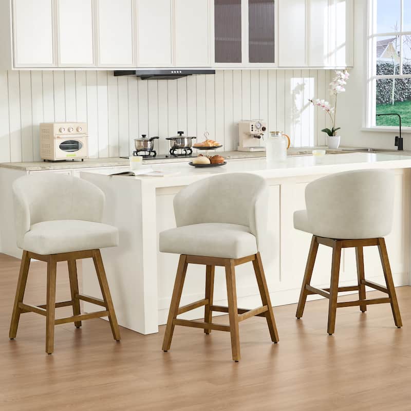 26 Inch Upholstered Swivel Counter Height Bar Stools with Back and Solid Wood Frame - 37.8"H x 20.9"W x 21.3"D