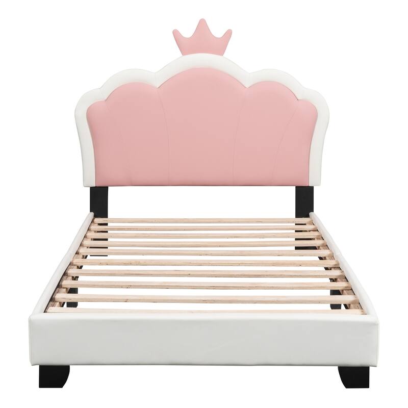 Full/Twin Size Upholstered Princess Bed With Crown Headboard, Full/Twin Size Platform Bed with Headboard and Footboard