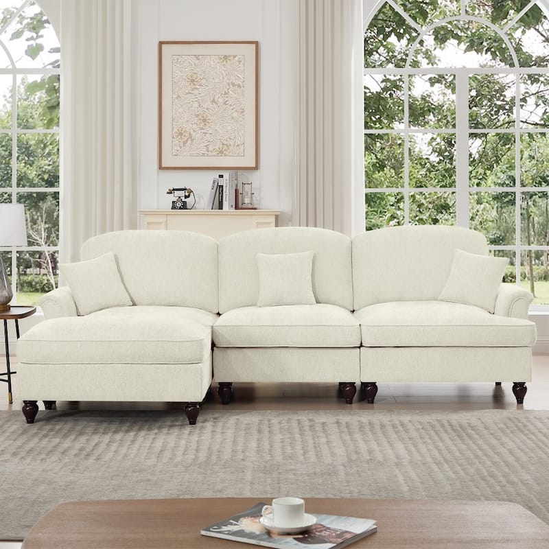 107.1" Modular Chenille L-shaped Sectional Sofa with Removable Ruffles Pleats Skirts - Beige
