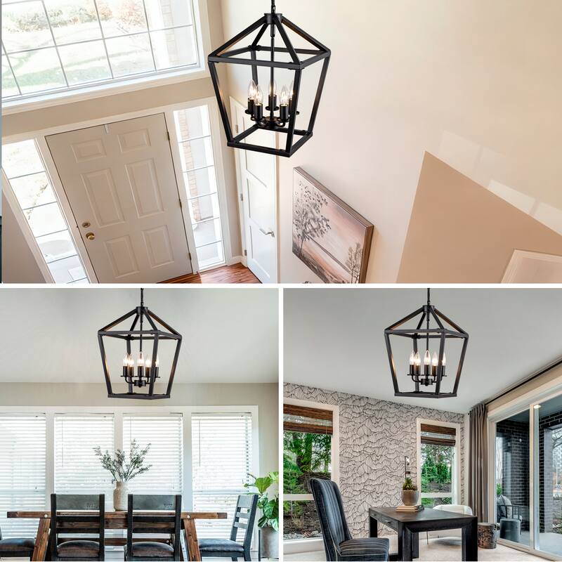 Farmhouse Lantern Chandelier 5-Light with Rustic Open Cage and Adjustable Hanging Height