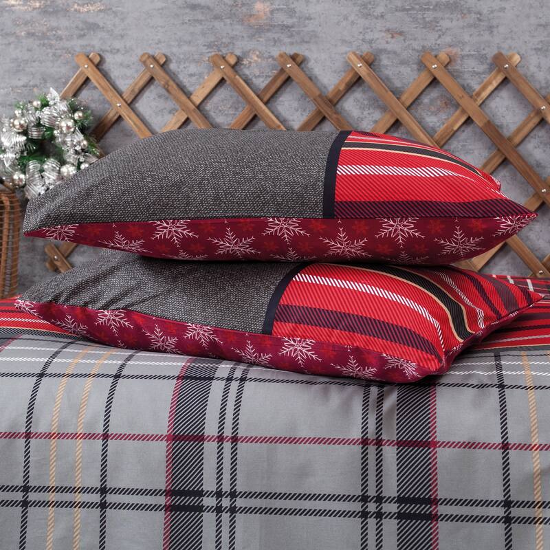 SUSSEXHOME Christmas Carol Stars Duvet Cover Set Red, Hypoallergenic