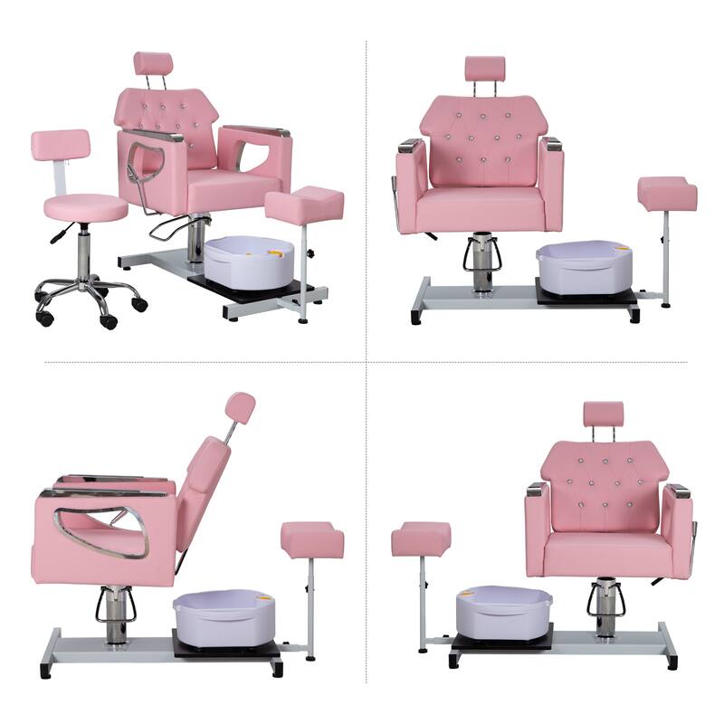 Pedicure Chair with Foot Spa Stool with Adjustable Pedicure Stand