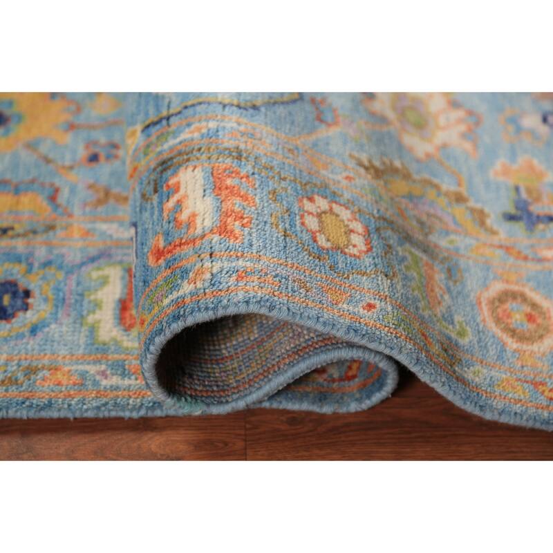 Blue Floral Oushak Oriental Rug Hand-Knotted Wool Carpet - 3'11"x 6'1"