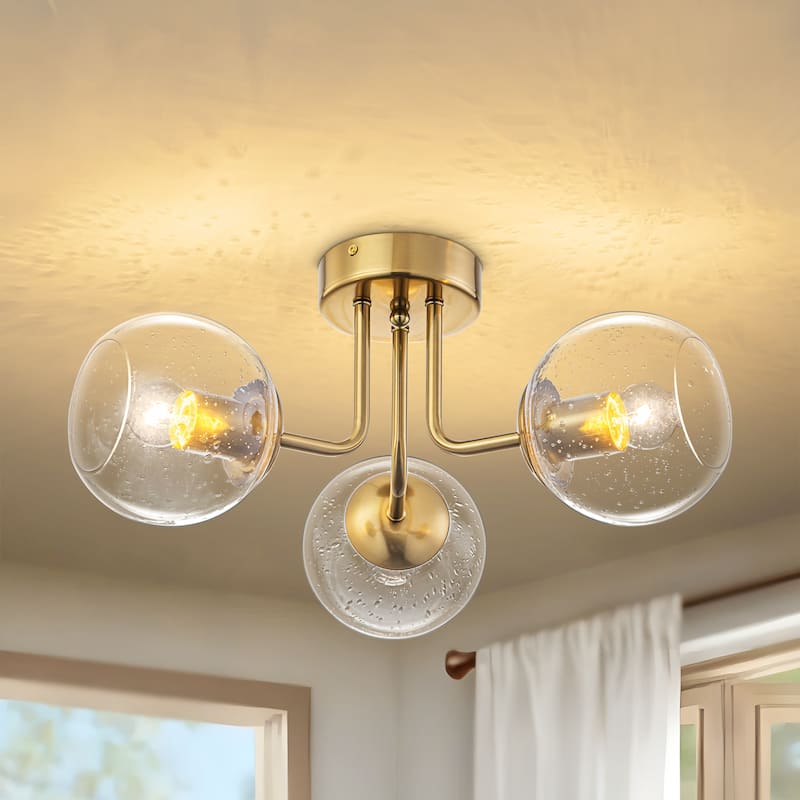 Starsky 3-Light Modern Sputnik Seeded Glass Globes Semi Flush Mount Ceiling Light
