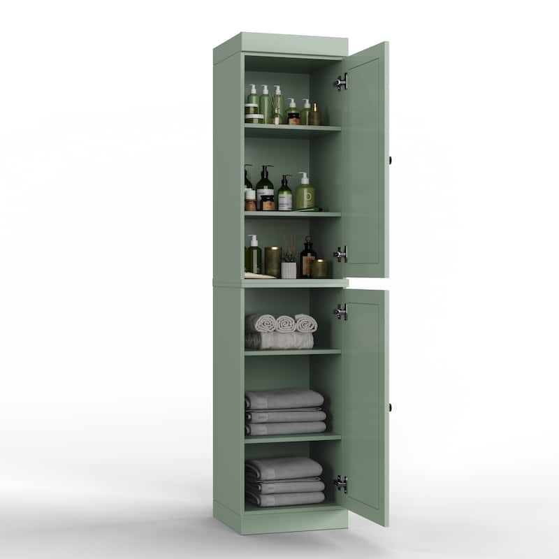 100% Solid Wood Tall Freestanding Bathroom Linen Cabinet with Doors, Adjustable Shelves, Modular Storage, 16.5" W x 71.5" H