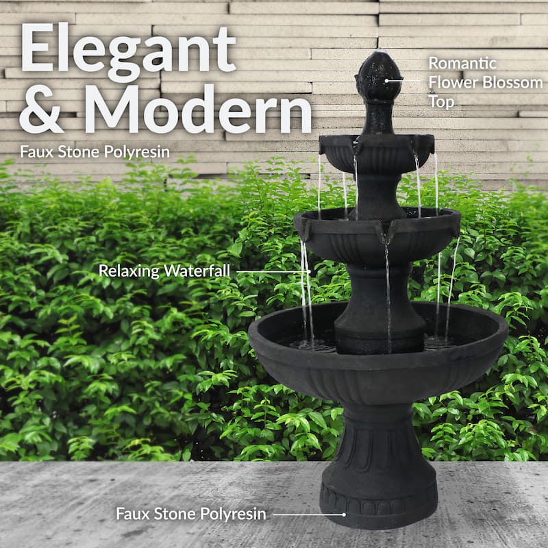 Sunnydaze Flower Blossom 3 Tiered Electric Fountain Lightweight - Choose Color