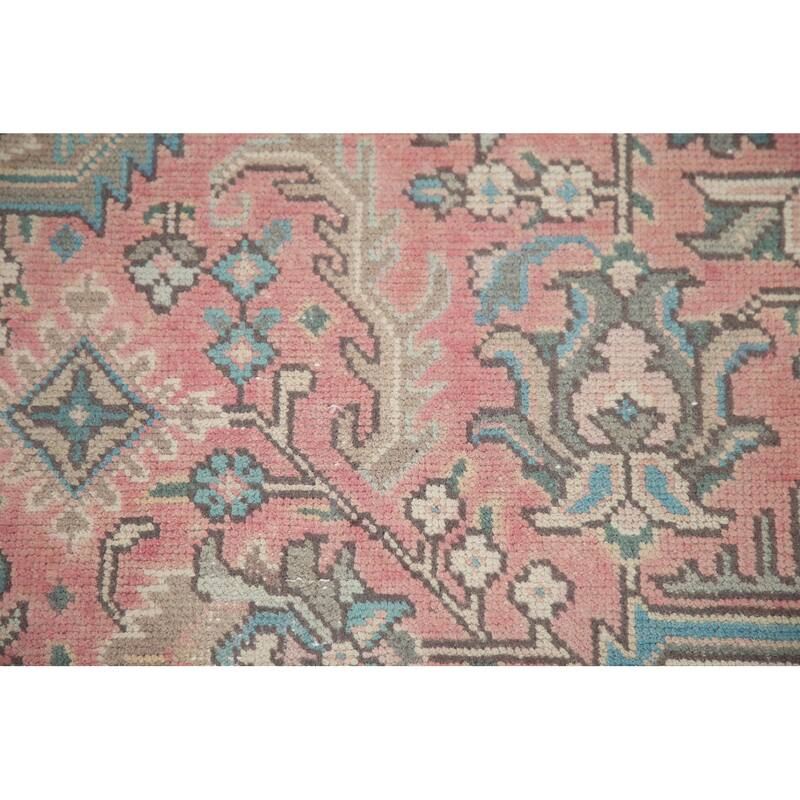 Hand Knotted Oriental 100% Wool Carpet Traditional Medallion Pink Tabriz Area Rug - 9' 7'' X 6' 7''