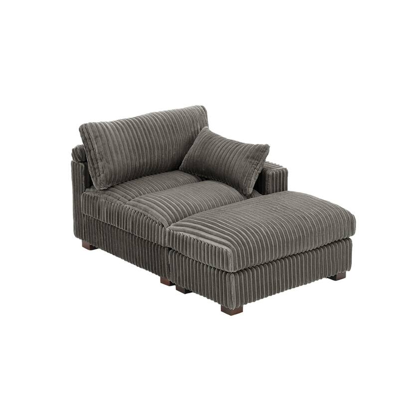 Modren Plush Upholstered Coner Chair and Ottoman Set