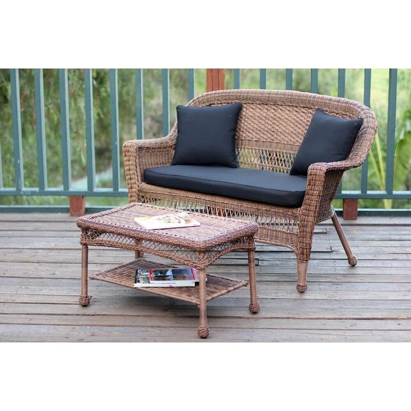 2 Piece Oswald Honey Wicker Patio Loveseat And Coffee Table Set 2 Piece Oswald Honey Wicker Patio Loveseat And Coffee Table Set Black Cushion Brown Free Shipping Today 22725734