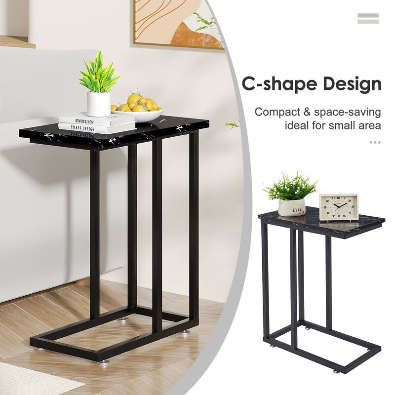 Javlergo Set of 2 C-Shaped Sofa Side Table, Small End Table for Living Room, Narrow Bedside/TV Tray Table