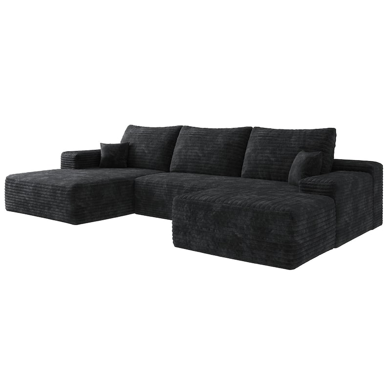 Sofa 107-in Casual Black 3 -seater Left Reclining Sectional with 1 Ottoman - 8' x 10'