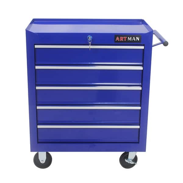 slide 2 of 13, 5-Drawer Rolling Tool Cart with Wheels Garage Storage Tool Chest Blue