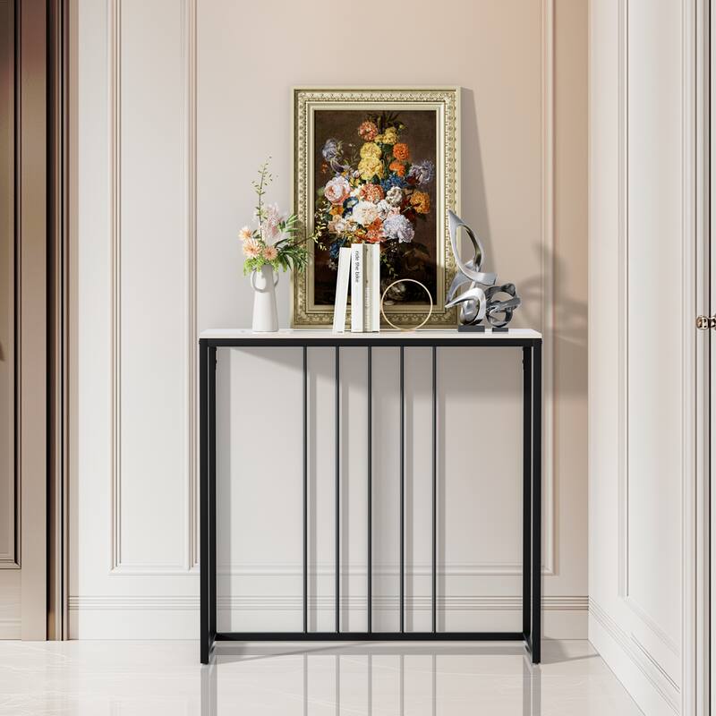 Console Table for Entryway, Slate Sofa Table with Black Frame