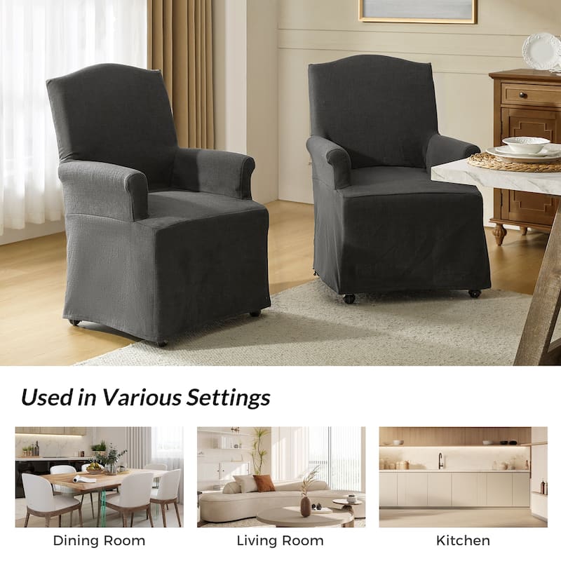 Alethea Upholstered Slipcover Arm Dining Chair with Soild Wood Legs Set of 4 by HULALA HOME