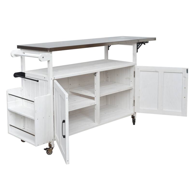 Portable Foldable Outdoor Kitchen Cart with Storage Cabinet and Lockable Wheels