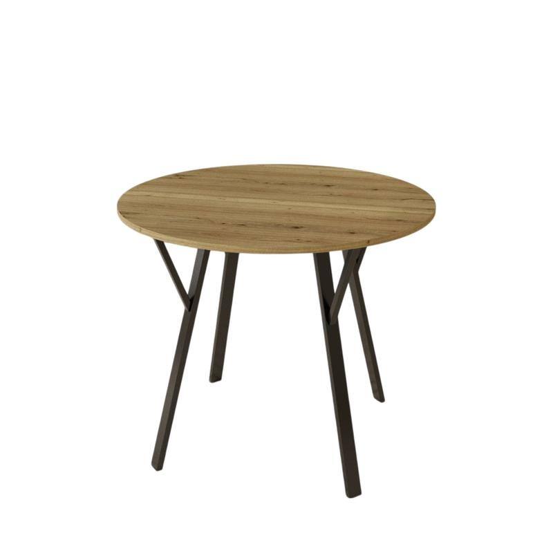 35.43 Inch Round Dining Table with Black Metal Legs, Brown Industrial Kitchen Table(only table)