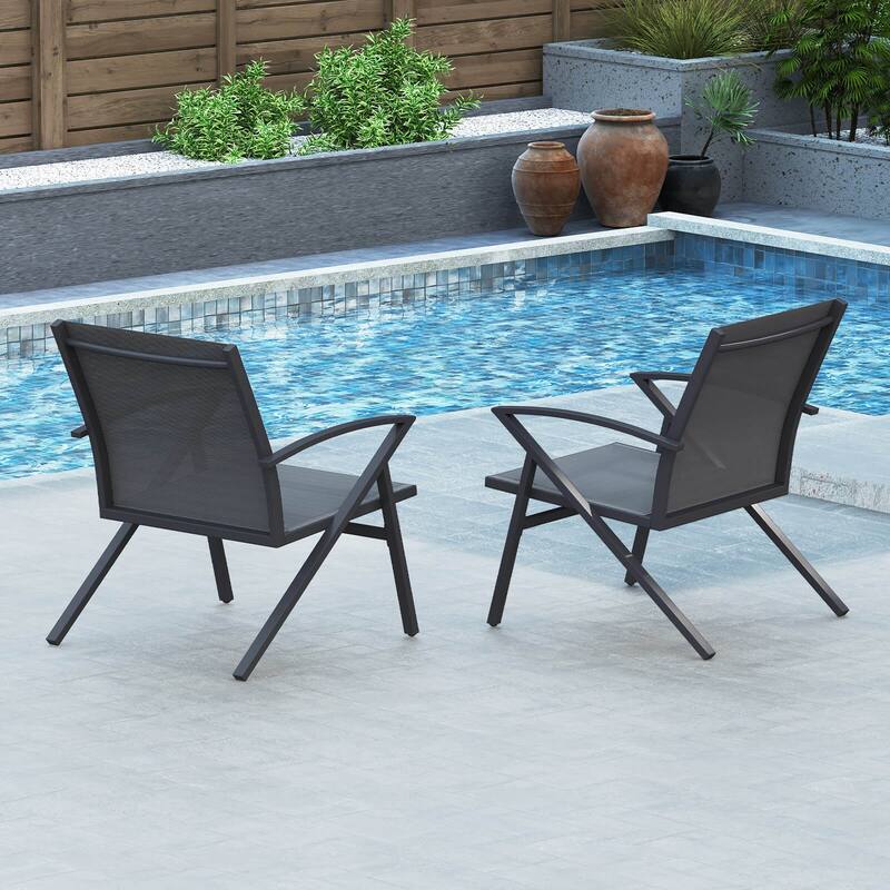 Costway Patio Chairs Set of 2/4 with Heavy Duty Metal Frame Curved