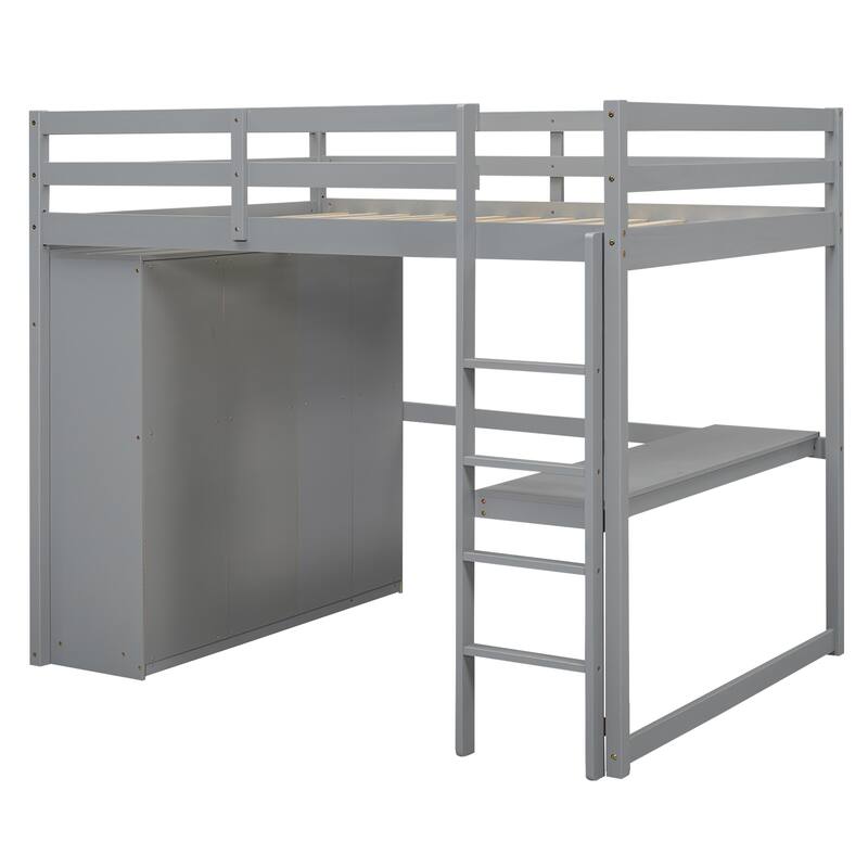 Roomfitters Full Loft Bed with Built-in Wardrobe, Spacious Desk, Display Shelves and Storage Compartments