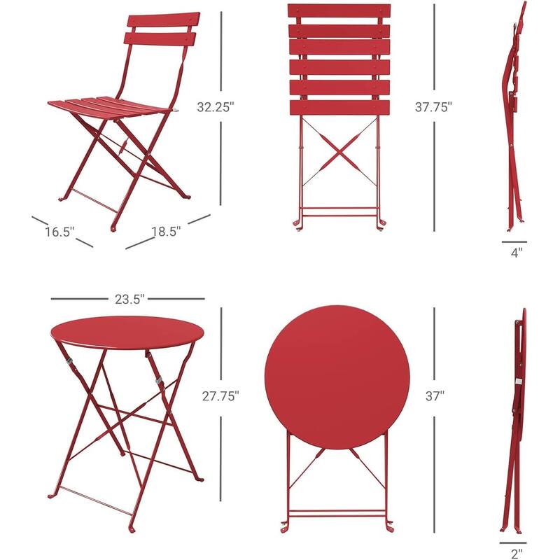 3 Piece Foldable Patio Set, Bistro Set, Outdoor Table and Chairs